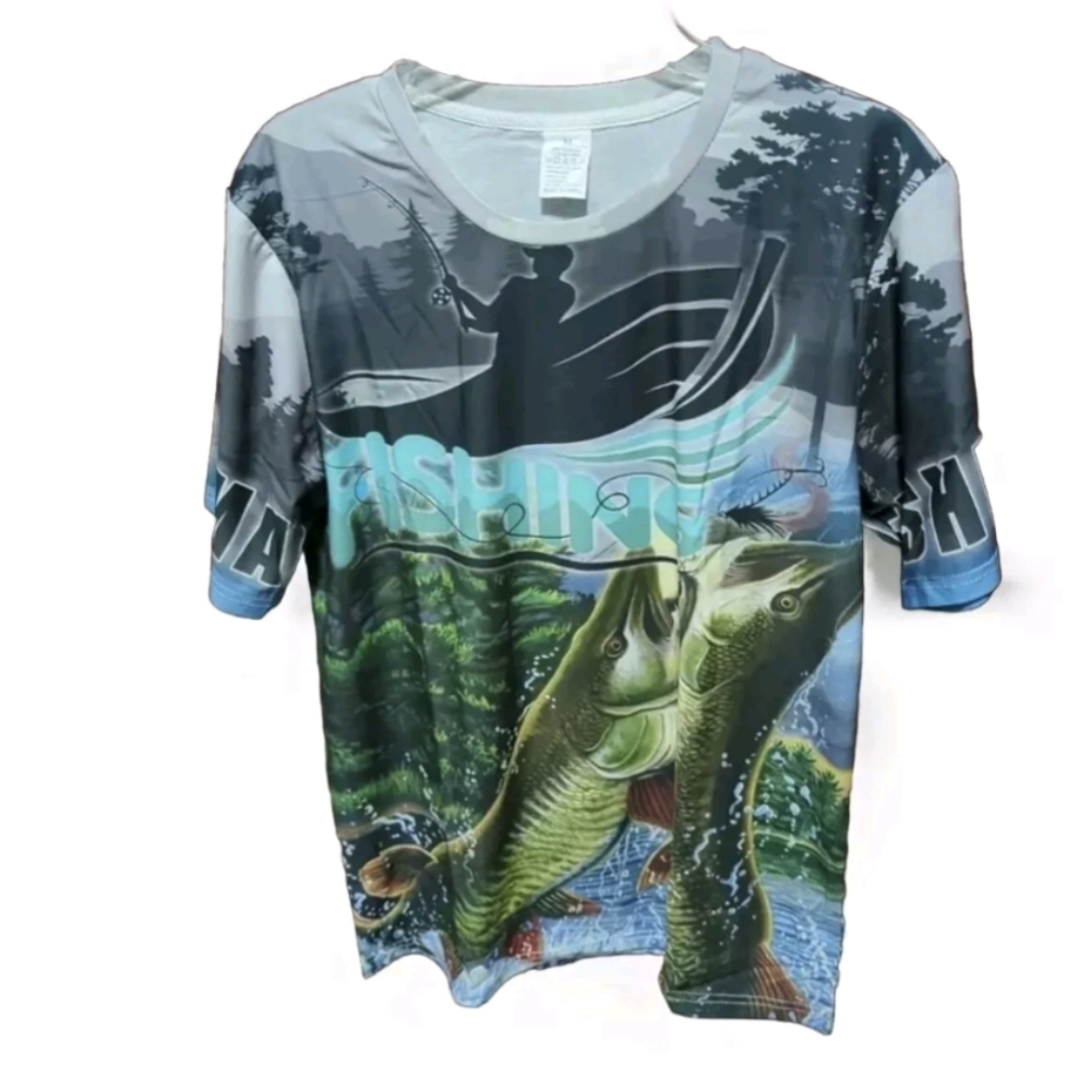 Fishing Unisex T Shirt With Fishing Graphics’s Printed Both Sides NWT